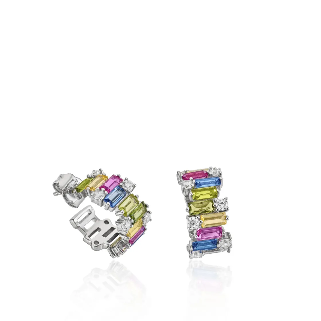 Pendientes De Piedras De Colores | Pendientes Aro | LINEARGENT Pendientes aro de plata con gemas multicolores
