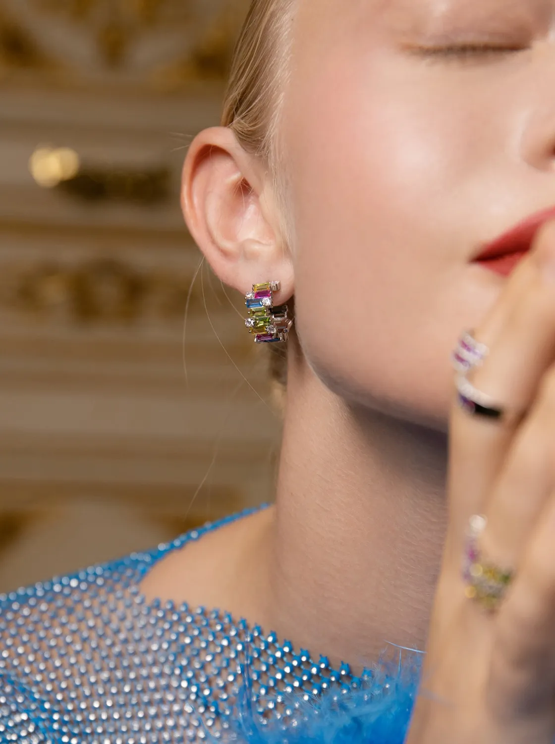 Pendientes De Piedras De Colores | Pendientes Aro | LINEARGENT Pendientes aro de plata con gemas multicolores