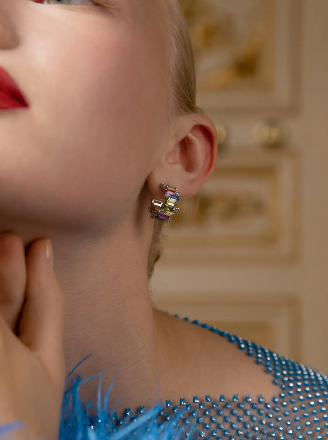 Pendientes De Piedras De Colores | Pendientes Aro | LINEARGENT Pendientes aro de plata con gemas multicolores