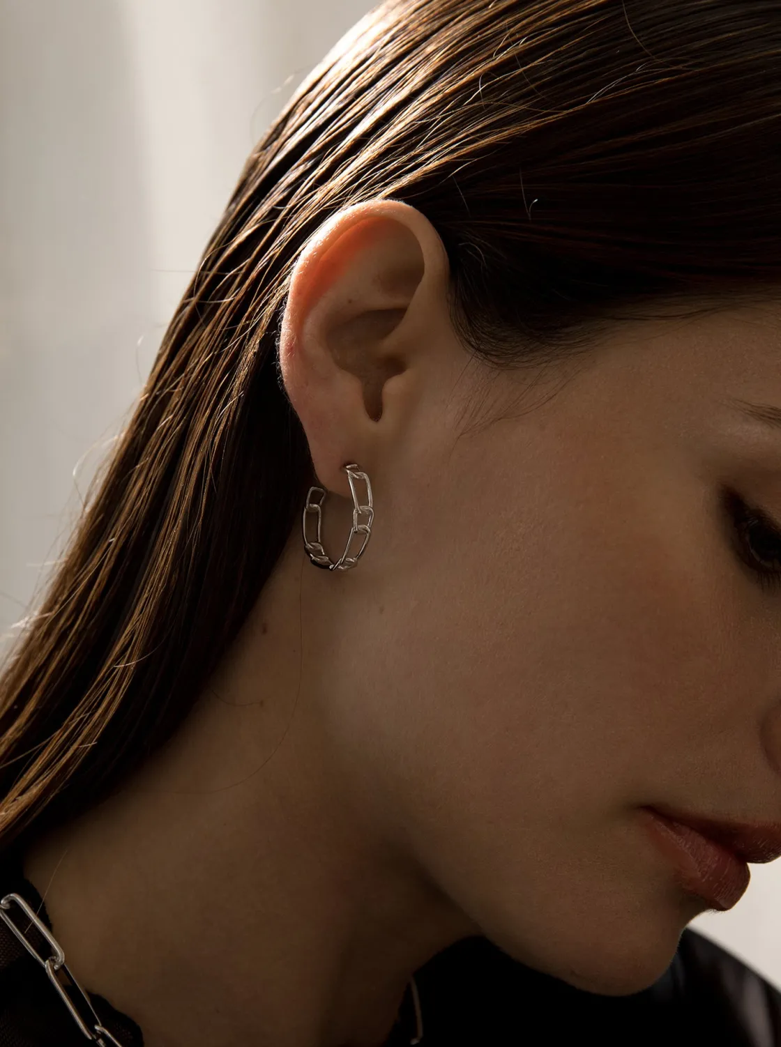Pendientes Aro | LINEARGENT Pendientes aro de plata diseño encadenado