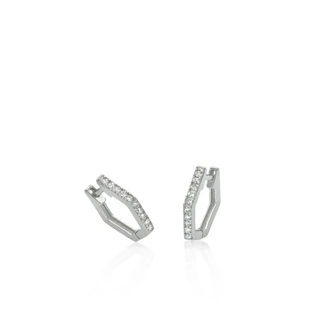 Pendientes Aro | LINEARGENT Pendientes aro de plata diseño hexagonal con circonitas