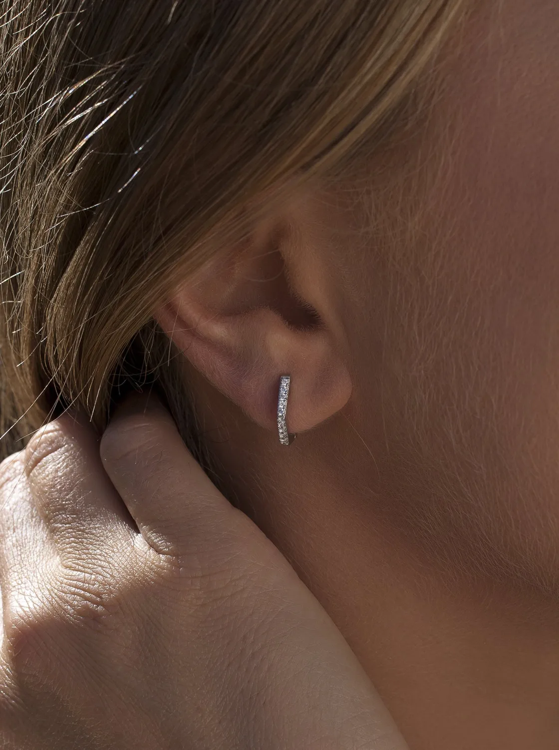 Pendientes Aro | LINEARGENT Pendientes aro de plata diseño hexagonal con circonitas