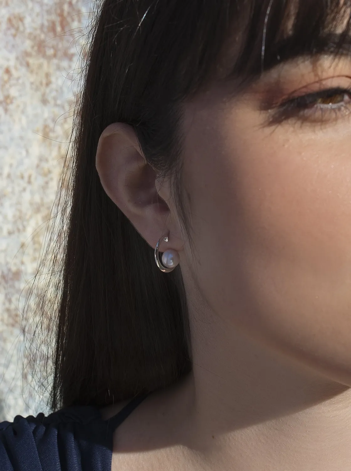 Pendientes Perlas | LINEARGENT Pendientes aro de plata diseño mini con perla