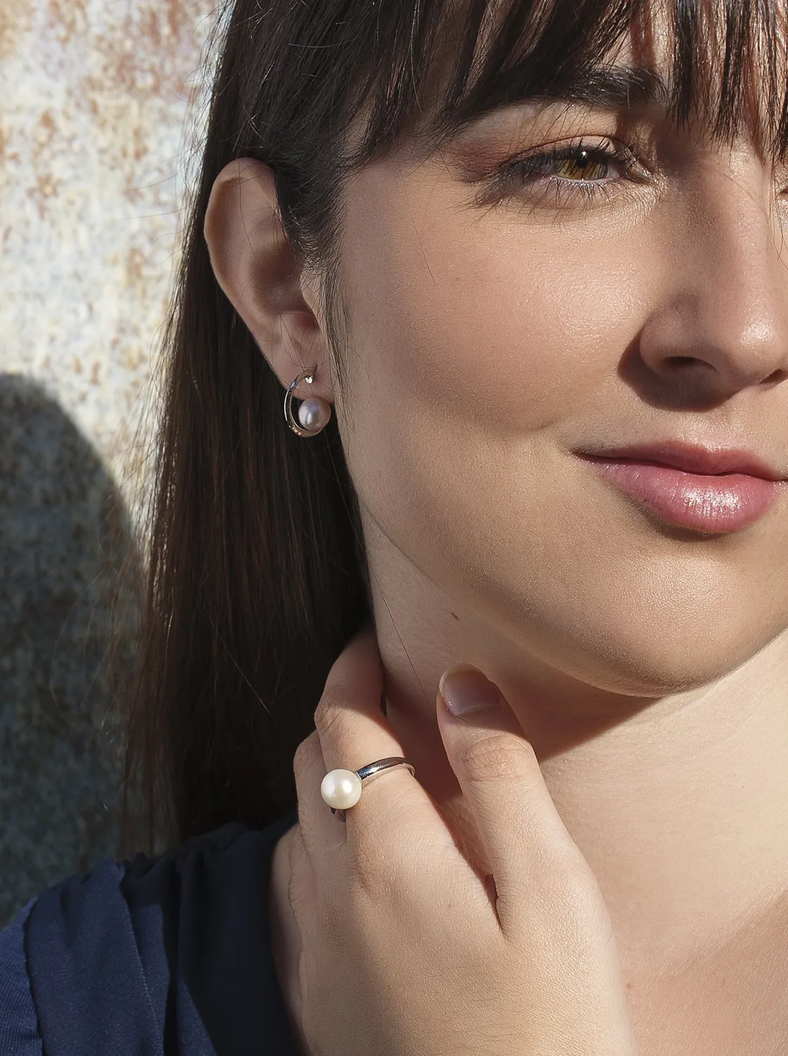 Pendientes Perlas | LINEARGENT Pendientes aro de plata diseño mini con perla