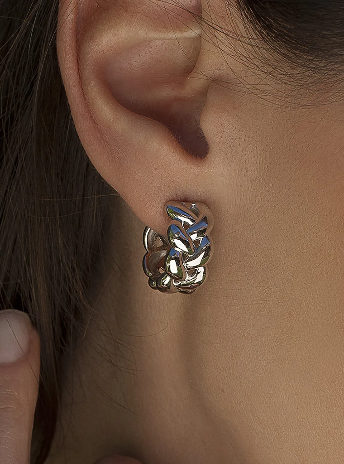 Pendientes Aro | LINEARGENT Pendientes aro de plata lisa con diseño de cadena