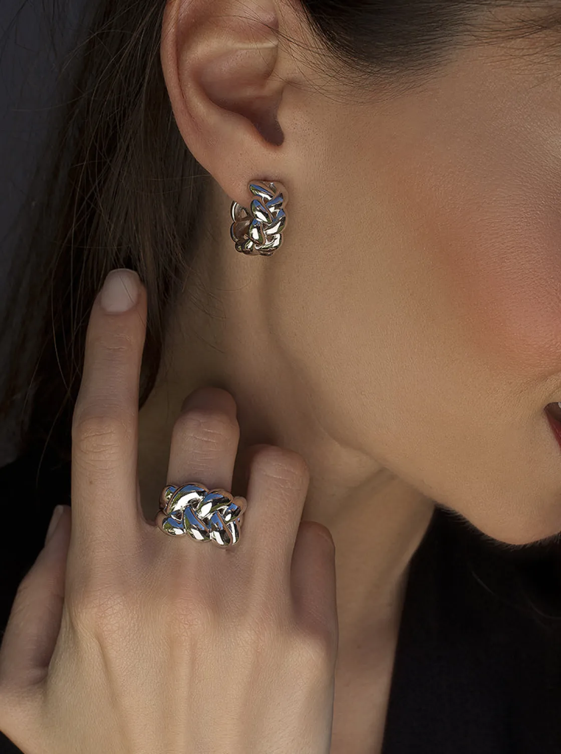 Pendientes Aro | LINEARGENT Pendientes aro de plata lisa con diseño de cadena