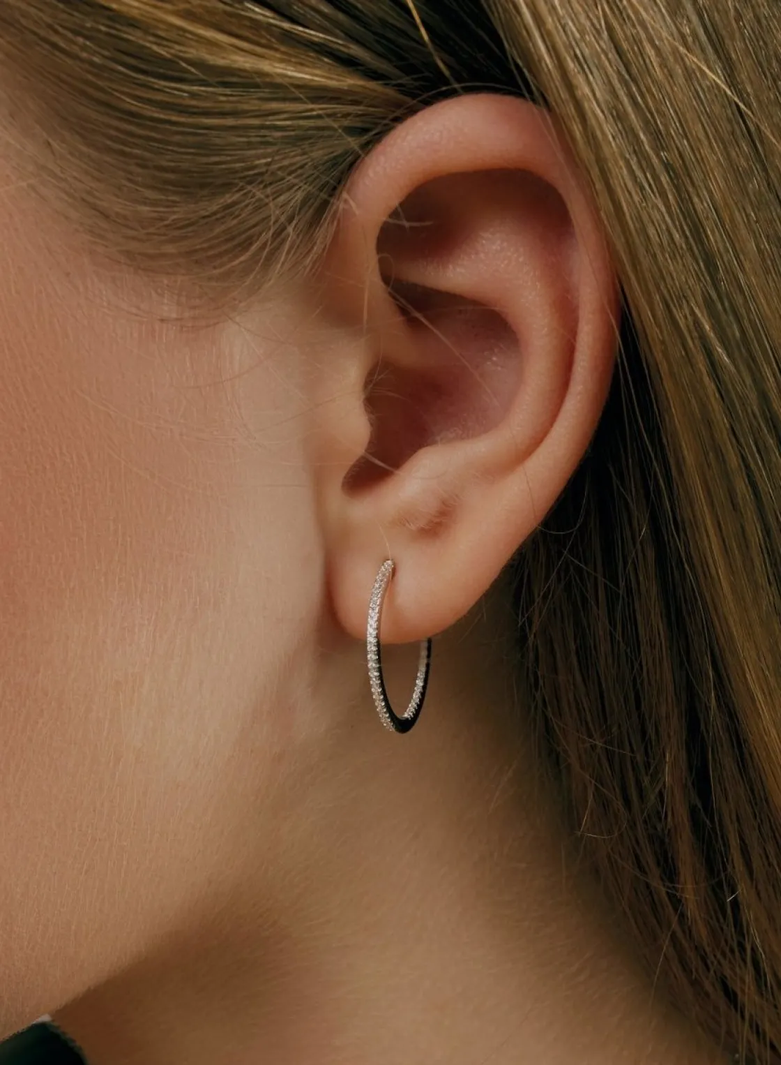 Pendientes Aro | LINEARGENT Pendientes aro de plata mini engaste circonitas blancas modelo grande