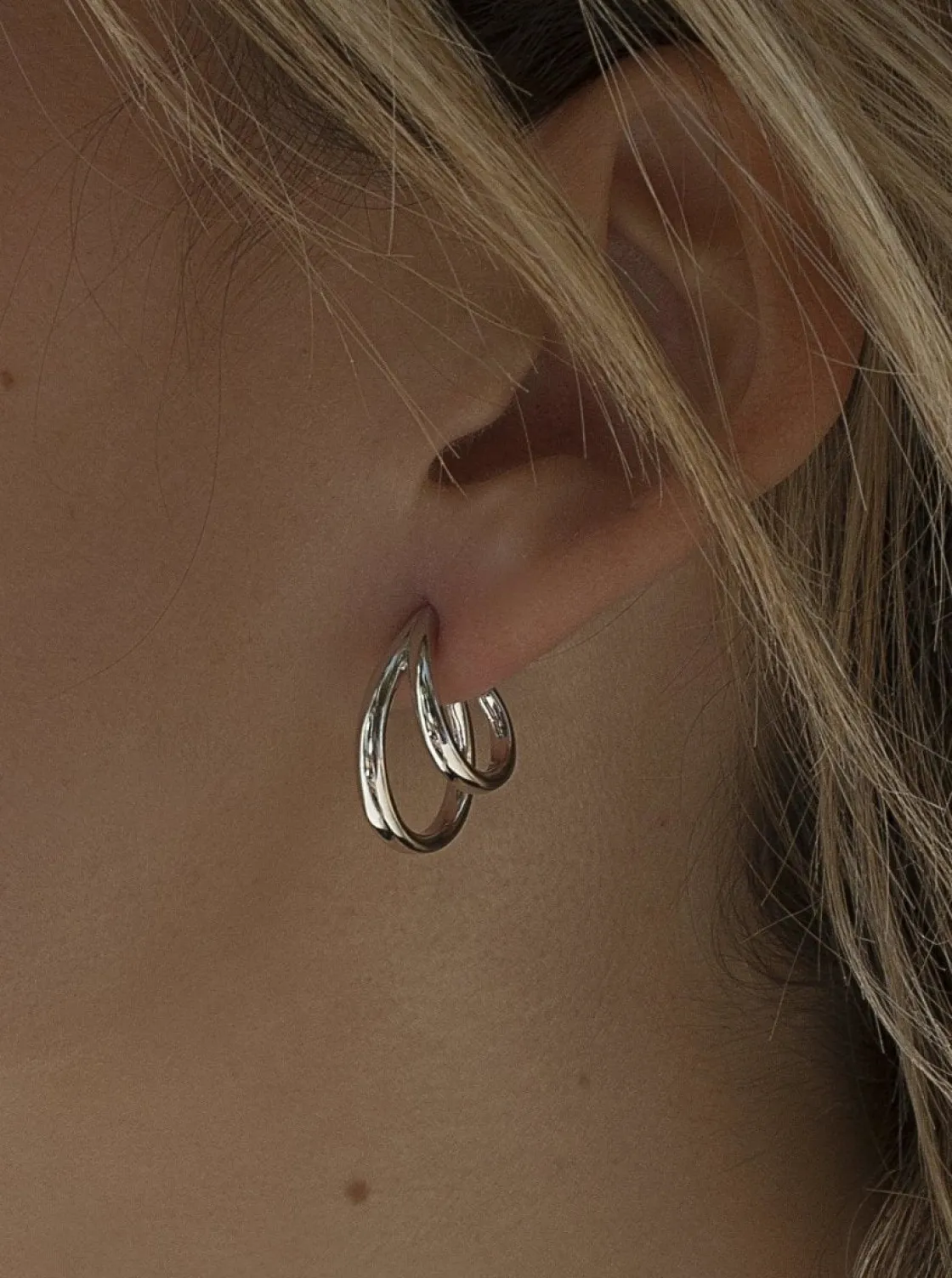 Pendientes Aro | LINEARGENT Pendientes aro de plata originales diseño doble