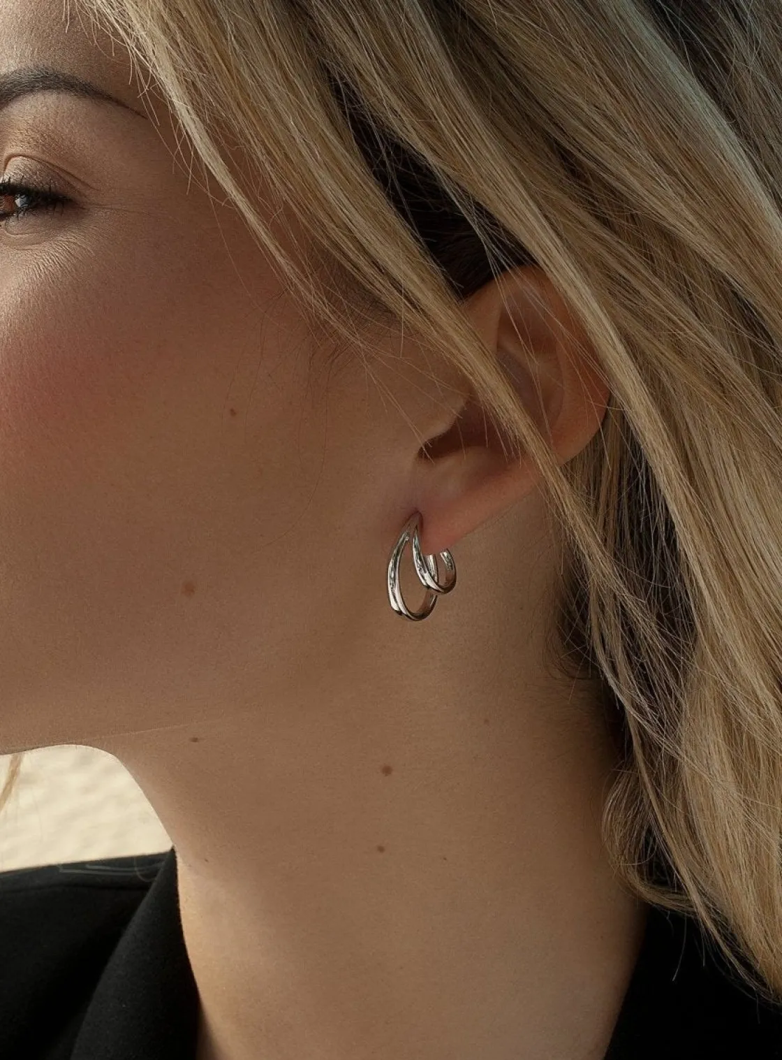 Pendientes Aro | LINEARGENT Pendientes aro de plata originales diseño doble