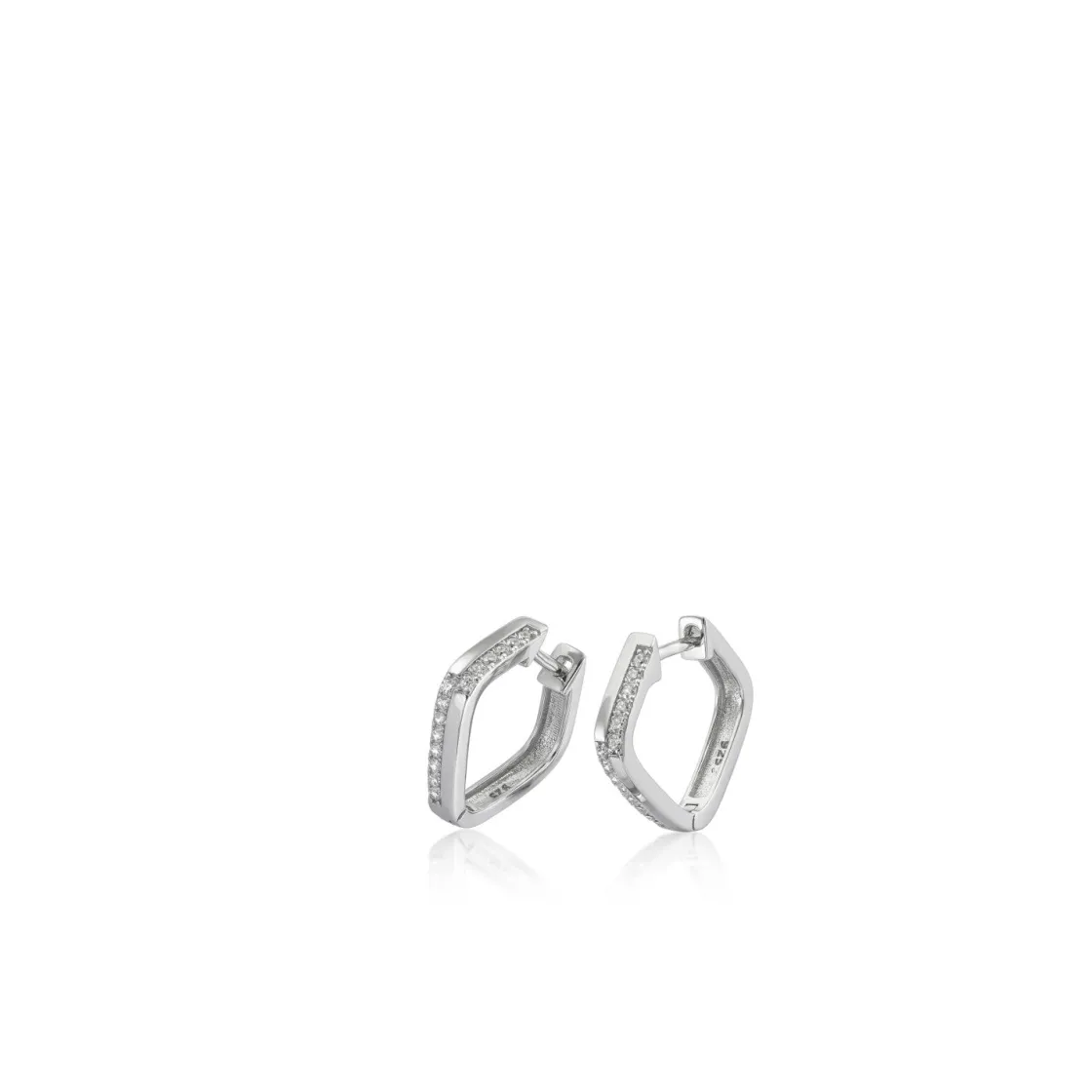 Pendientes Aro | LINEARGENT Pendientes aro diseño cuadrado con circonitas engastadas