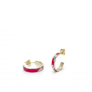 Pendientes Aro | LINEARGENT Pendientes aro diseño de esmalte floral rosa fucsia