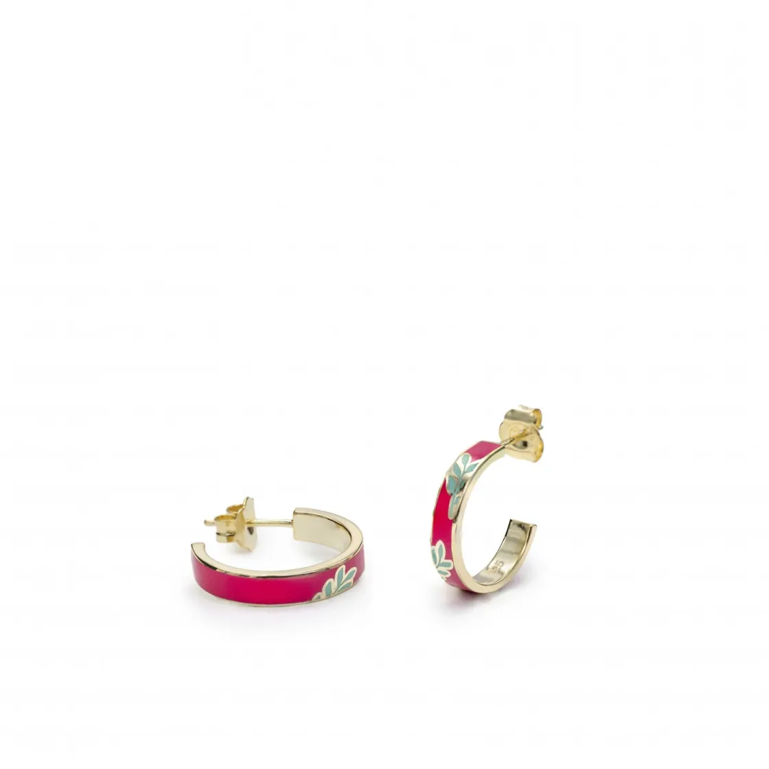 Pendientes Aro | LINEARGENT Pendientes aro diseño de esmalte floral rosa fucsia