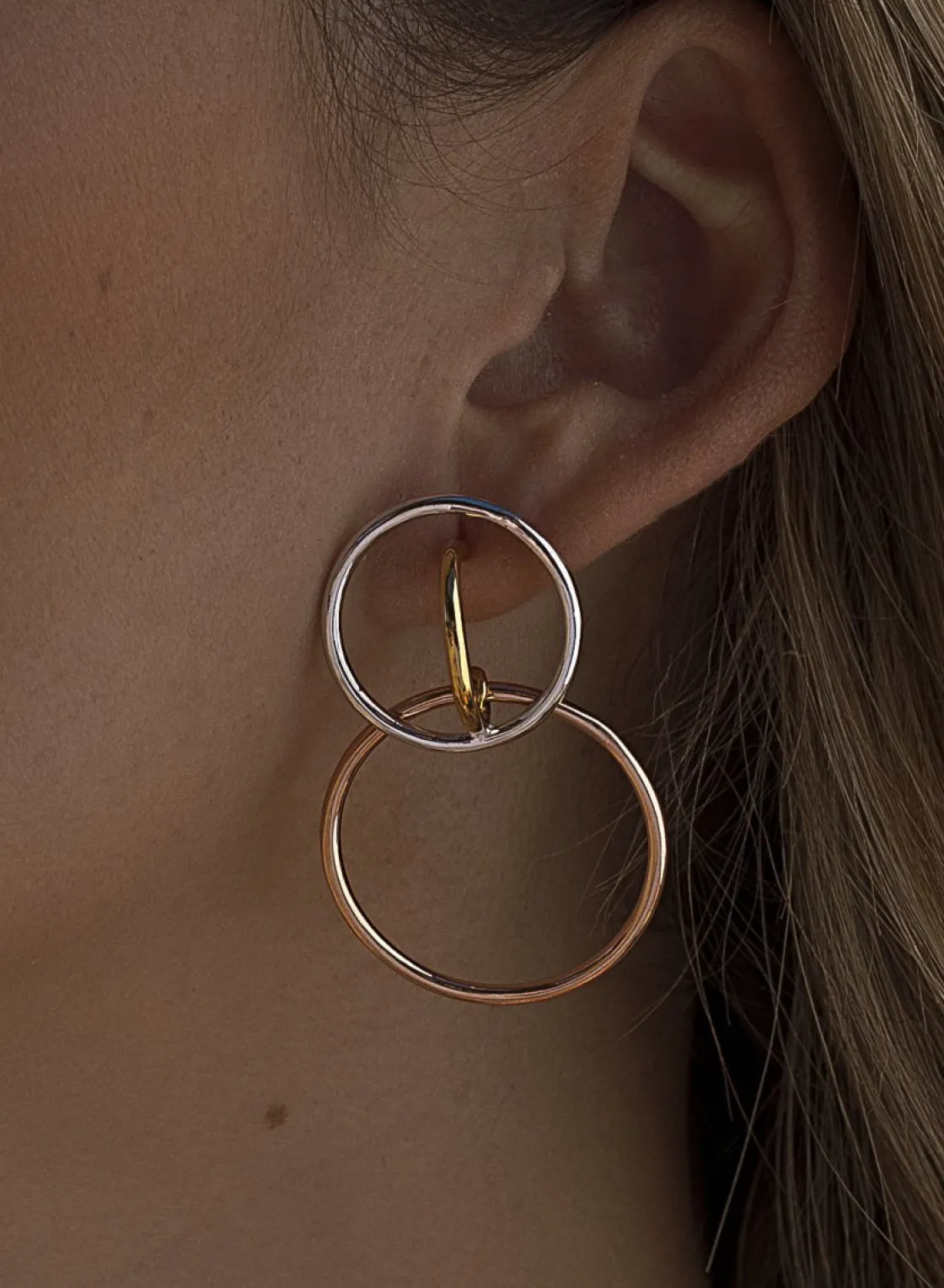 Pendientes Originales | Pendientes Bicolor | LINEARGENT Pendientes aro diseño de tres aros unidos tricolores