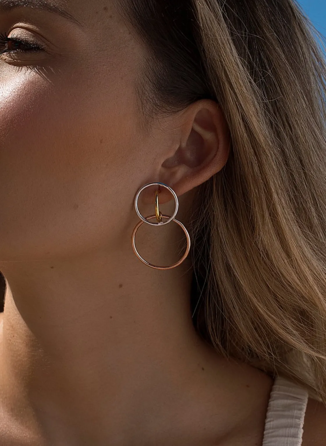 Pendientes Originales | Pendientes Bicolor | LINEARGENT Pendientes aro diseño de tres aros unidos tricolores