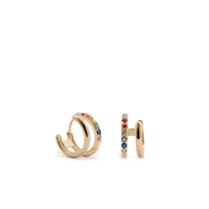 Pendientes De Piedras De Colores | Pendientes Aro | LINEARGENT Pendientes aro diseño doble aro con gemas multicolores