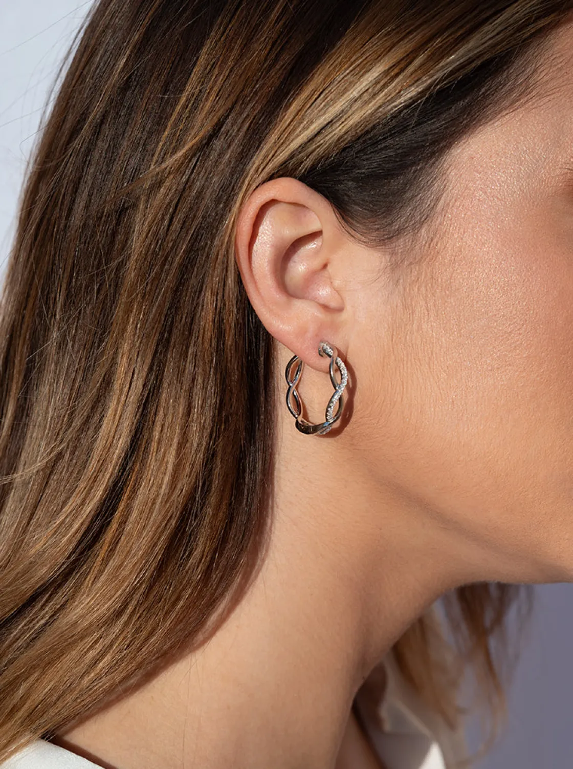 Pendientes Aro | LINEARGENT Pendientes aro diseño doble carril de circonitas