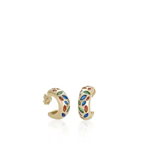 Pendientes De Piedras De Colores | Pendientes Aro | LINEARGENT Pendientes aro diseño mosaico multicolor