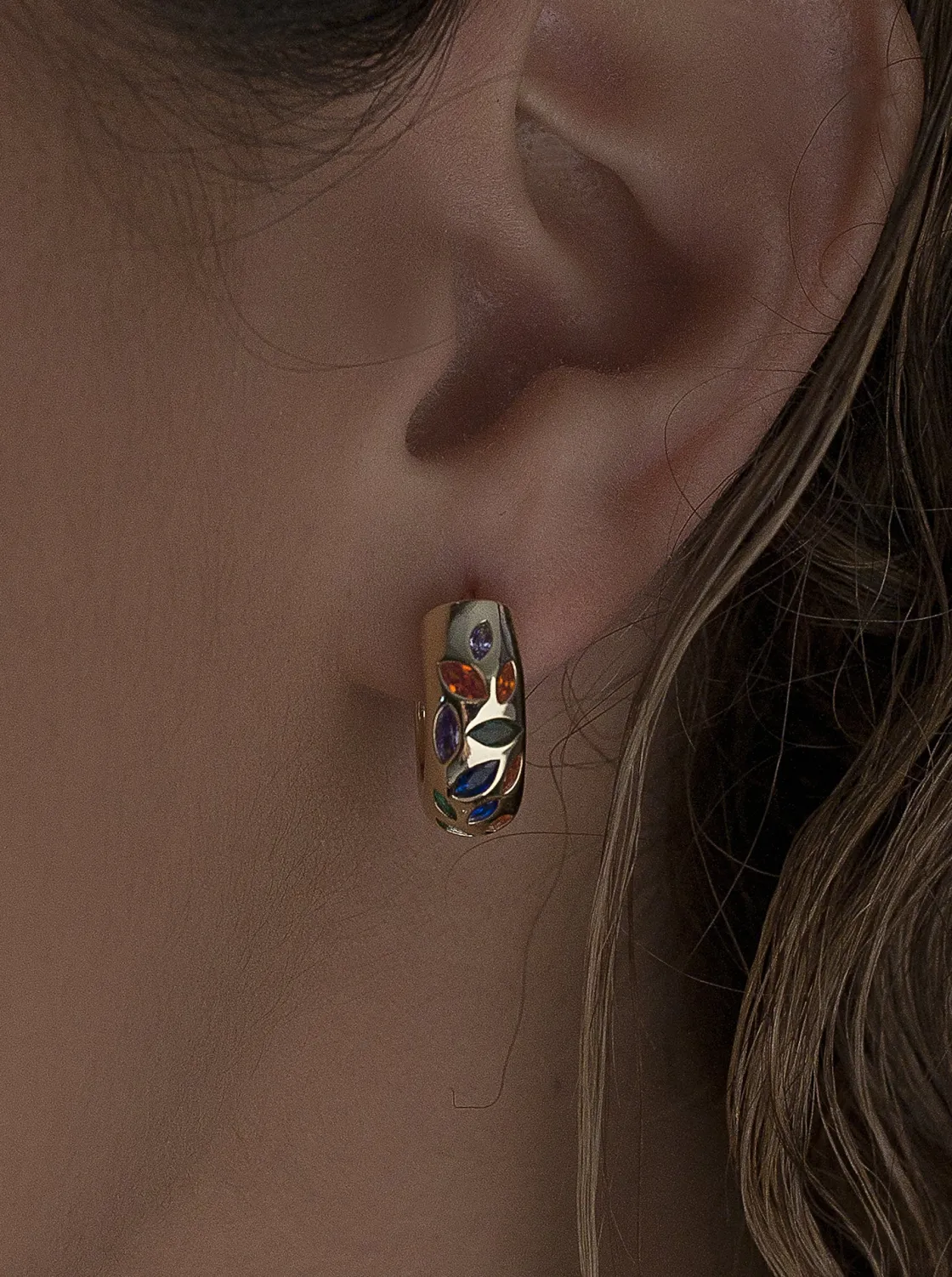 Pendientes De Piedras De Colores | Pendientes Aro | LINEARGENT Pendientes aro diseño mosaico multicolor