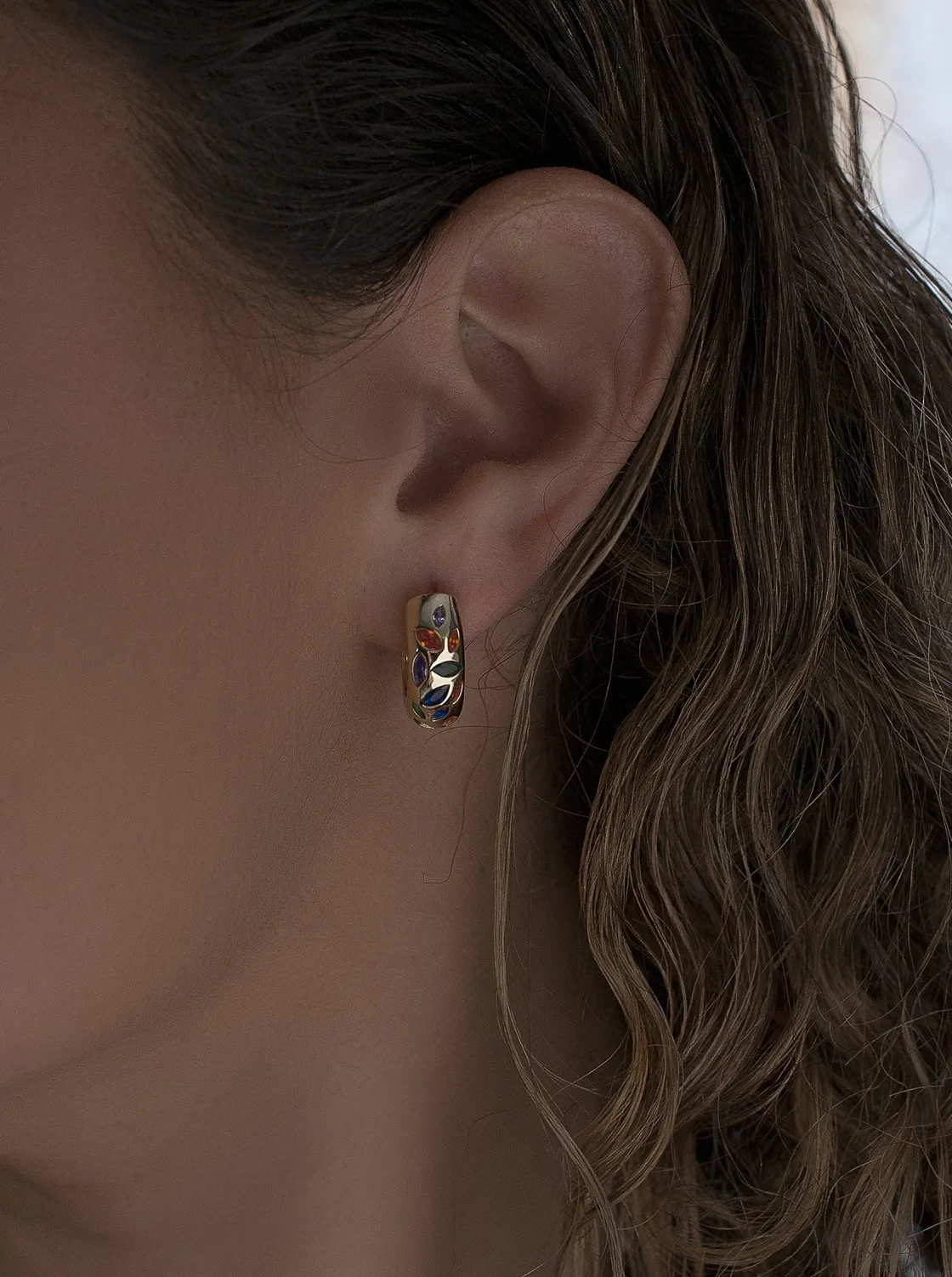 Pendientes De Piedras De Colores | Pendientes Aro | LINEARGENT Pendientes aro diseño mosaico multicolor