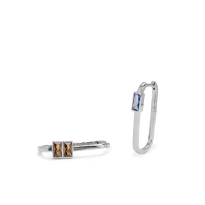 Pendientes De Piedras De Colores | LINEARGENT Pendientes aro diseño rectangular con gemas lavanda y oliva