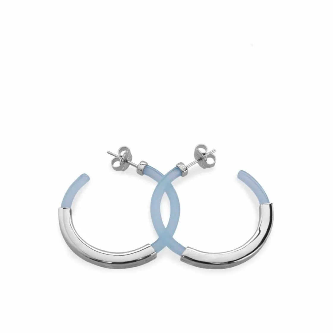 Pendientes Aro | LINEARGENT Pendientes aro diseño resina tono azul y banda de plata lisa central