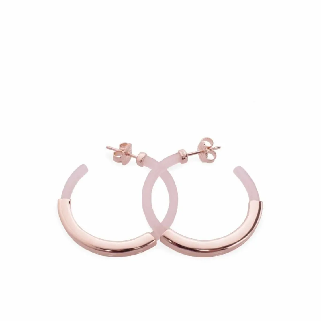 Pendientes Aro | LINEARGENT Pendientes aro diseño resina tono rosa y banda de plata lisa central
