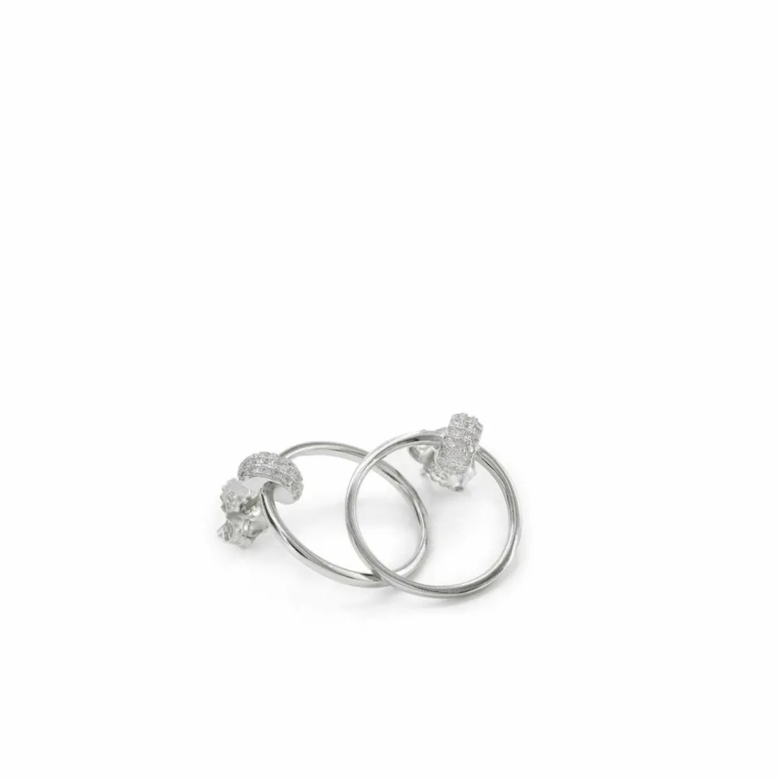 Pendientes Aro | LINEARGENT Pendientes aro diseño soporte de circonita y círculo en plata lisa