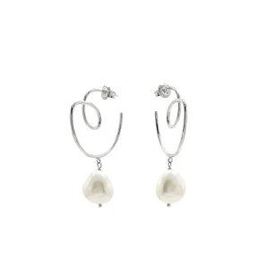 Pendientes Perlas | Pendientes Aro | LINEARGENT Pendientes aro irregulares con perla irregular de plata