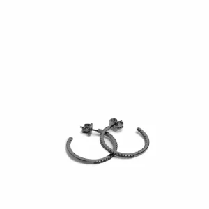 Pendientes Aro | LINEARGENT Pendientes aro medianos con doble raíl de circonitas negras y baño de rutenio