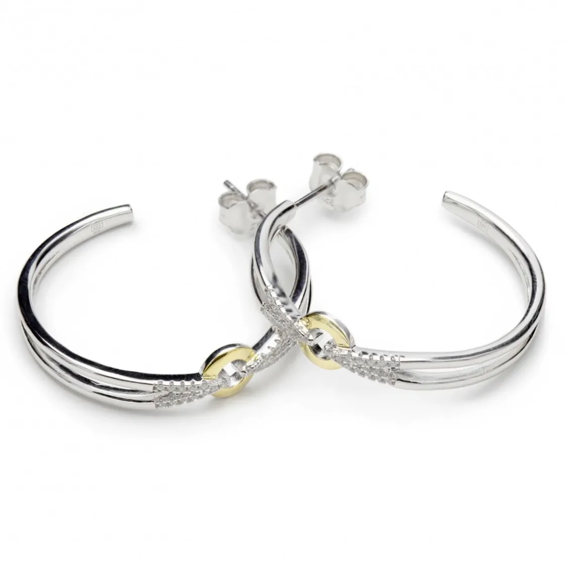 Pendientes Bicolor | Pendientes Aro | LINEARGENT Pendientes aro motivo circular central con circonitas