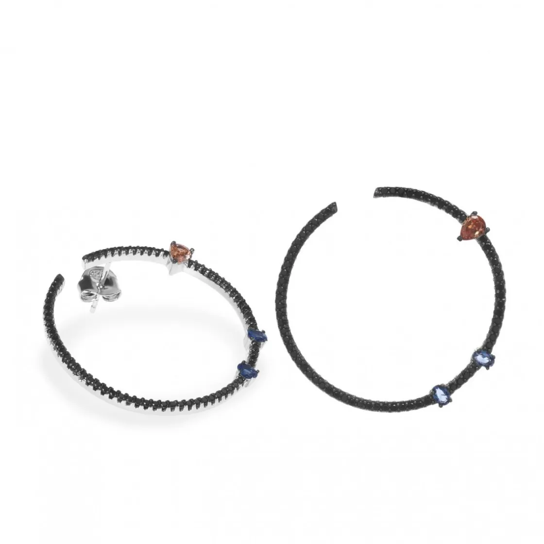 Pendientes Aro | LINEARGENT Pendientes aro originales con gemas disposición asimétrica bicolores