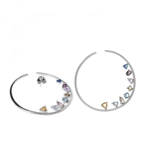Pendientes Aro | LINEARGENT Pendientes aro originales con gemas disposición diagonal multicolor