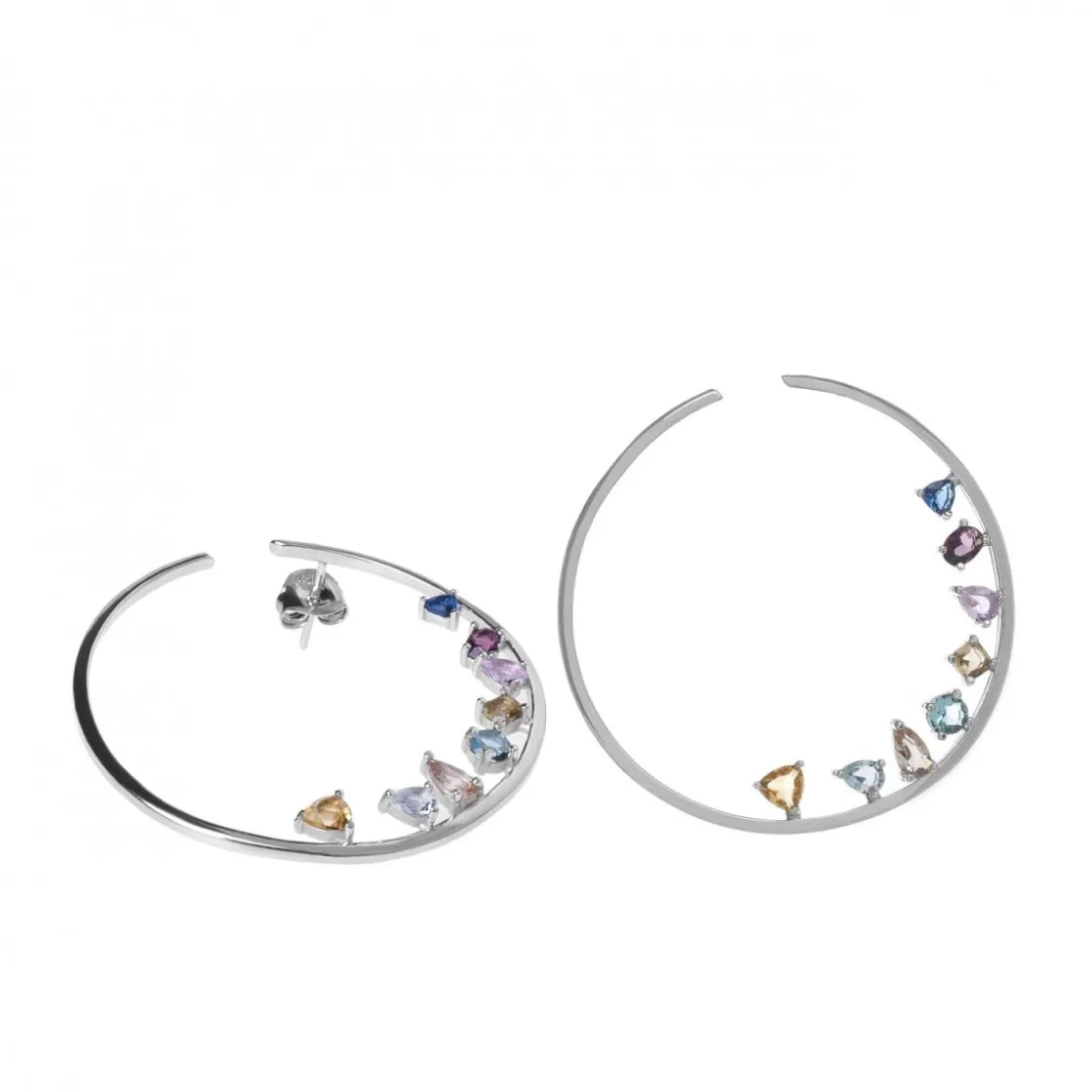 Pendientes Aro | LINEARGENT Pendientes aro originales con gemas disposición diagonal multicolor