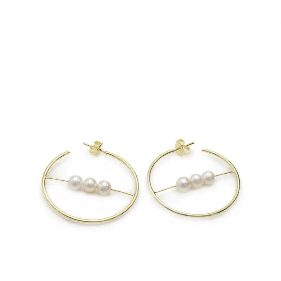 Pendientes Perlas | Pendientes Aro | LINEARGENT Pendientes aro originales diseño barra central con tres perlas