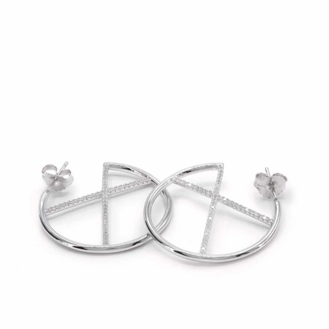 Pendientes Aro | LINEARGENT Pendientes aro originales diseño carriles de circonita cruzados