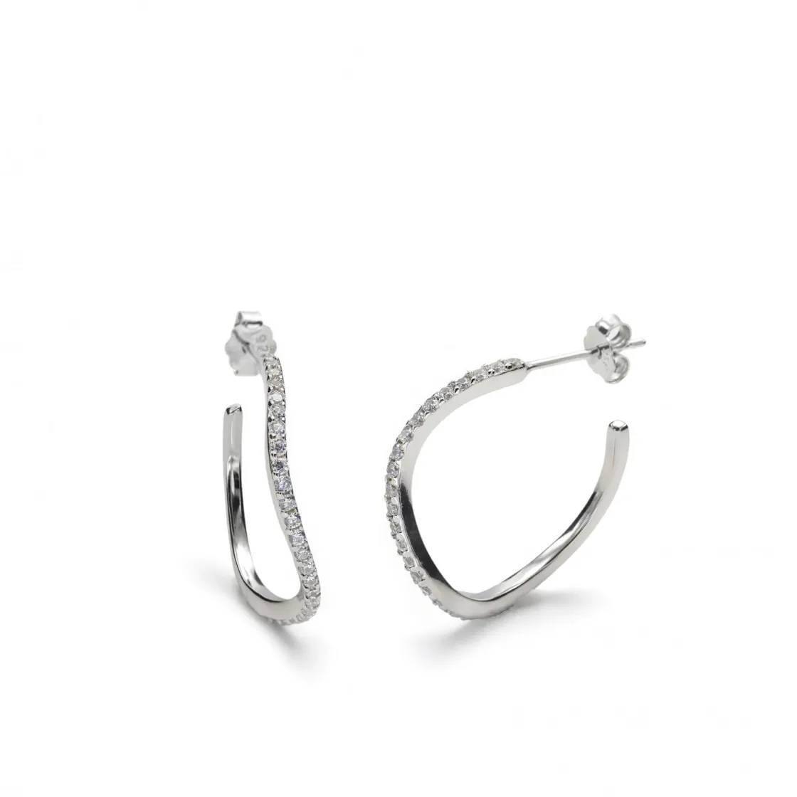 Pendientes Pequeños | Pendientes Aro | LINEARGENT Pendientes aro originales diseño curvilíneo con circonitas