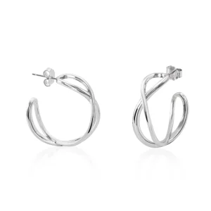 Pendientes Aro | LINEARGENT Pendientes aro originales diseño doble carril entrelazado y plata lisa