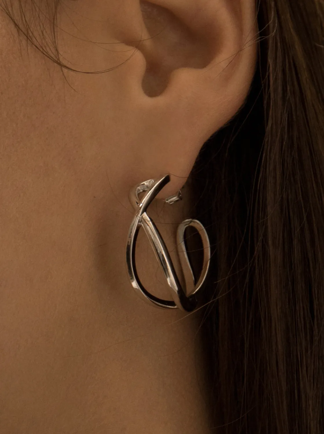 Pendientes Aro | LINEARGENT Pendientes aro originales diseño doble carril entrelazado y plata lisa