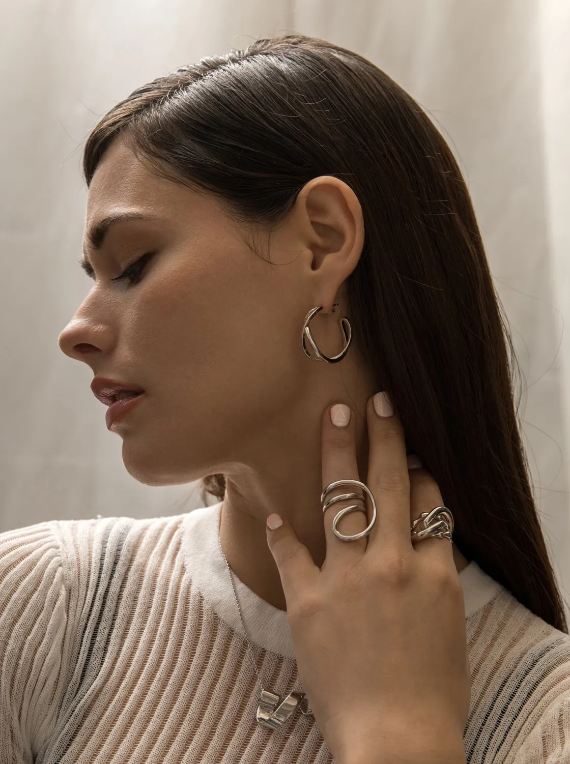 Pendientes Aro | LINEARGENT Pendientes aro originales diseño doble carril entrelazado y plata lisa