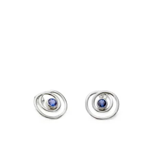 Pendientes De Piedras De Colores | Pendientes Pequeños | LINEARGENT Pendientes aro originales estilo espiral con circonitas tono zafiro