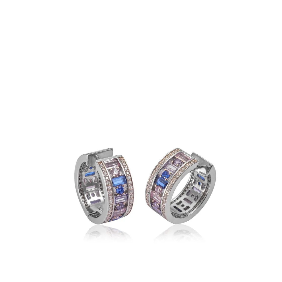 Pendientes De Piedras De Colores | Pendientes Aro | LINEARGENT Pendientes aro pequeños diseño carril de gemas multicolor