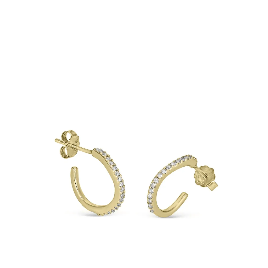 Pendientes Aro | LINEARGENT Pendientes aro pequeños diseño curvilíneo con circonitas y baño de oro