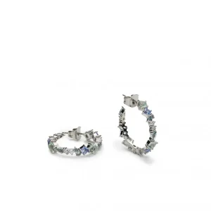 Pendientes De Piedras De Colores | Pendientes Aro | LINEARGENT Pendientes aro pequeños diseño de gemas en tonos agua