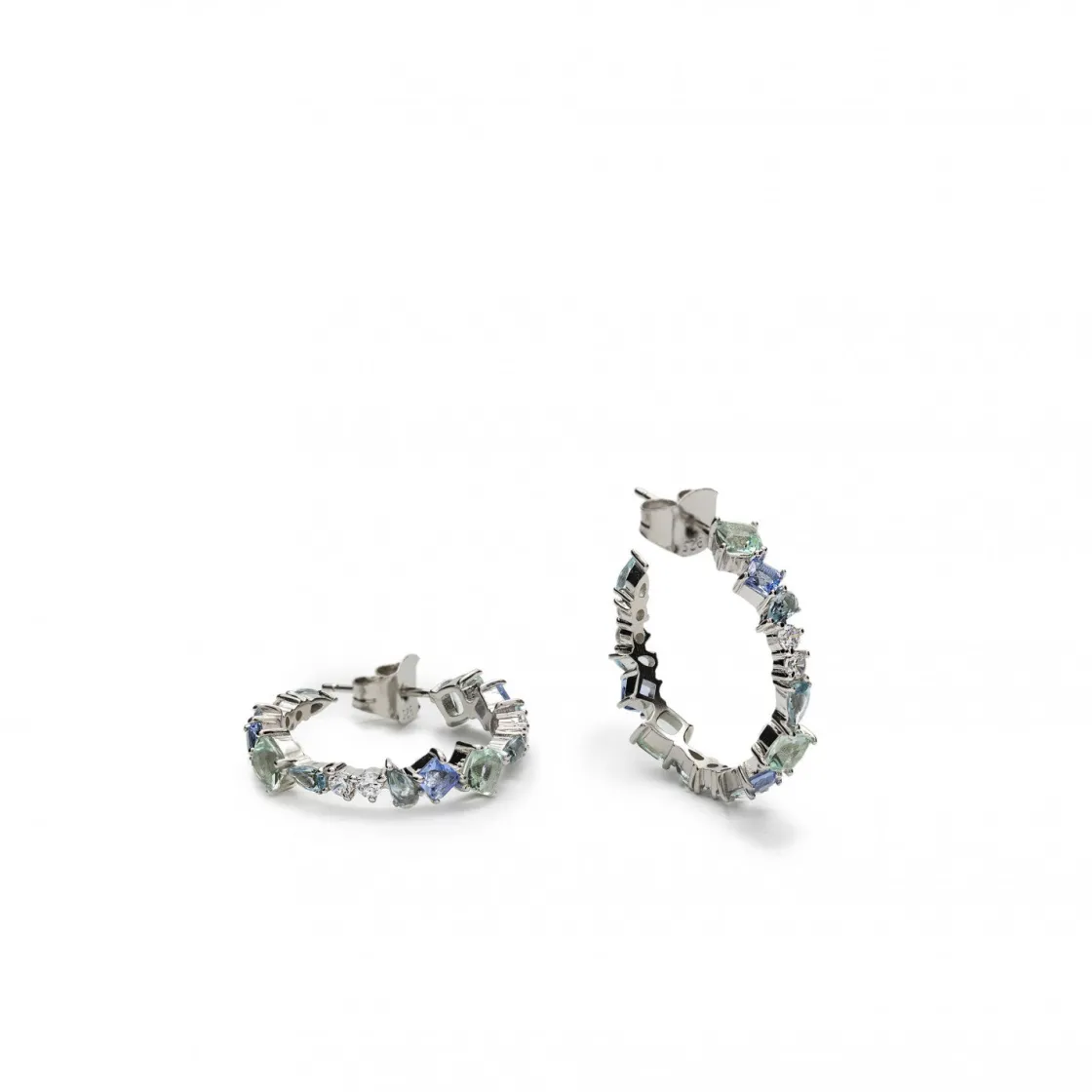 Pendientes De Piedras De Colores | Pendientes Aro | LINEARGENT Pendientes aro pequeños diseño de gemas en tonos agua