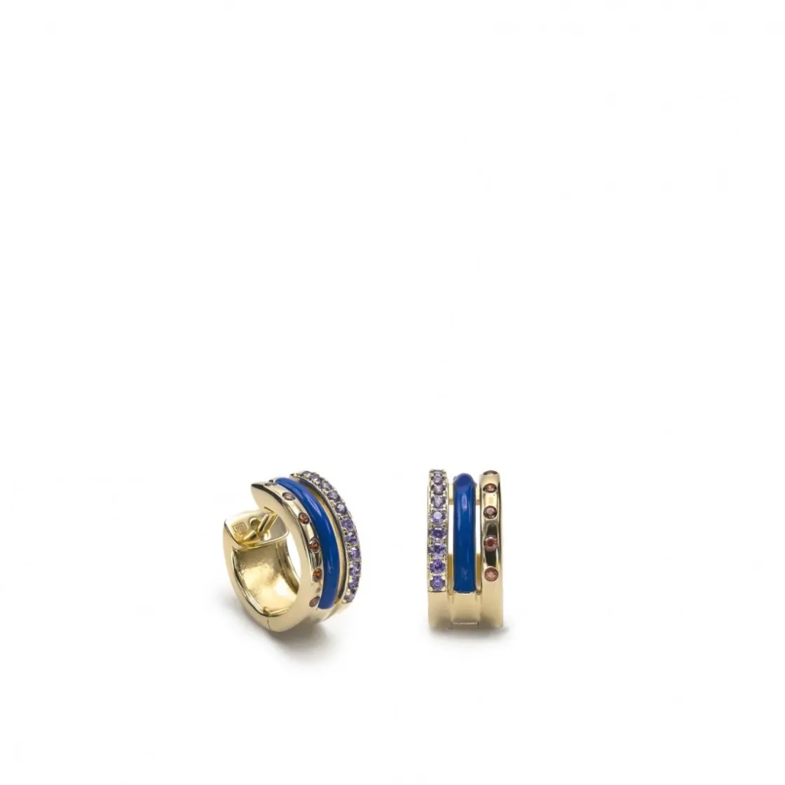Pendientes De Piedras De Colores | LINEARGENT Pendientes aro pequeños diseño esmalte azul marino con circonita
