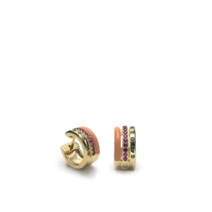 Pendientes De Piedras De Colores | LINEARGENT Pendientes aro pequeños diseño esmalte naranja con circonitas