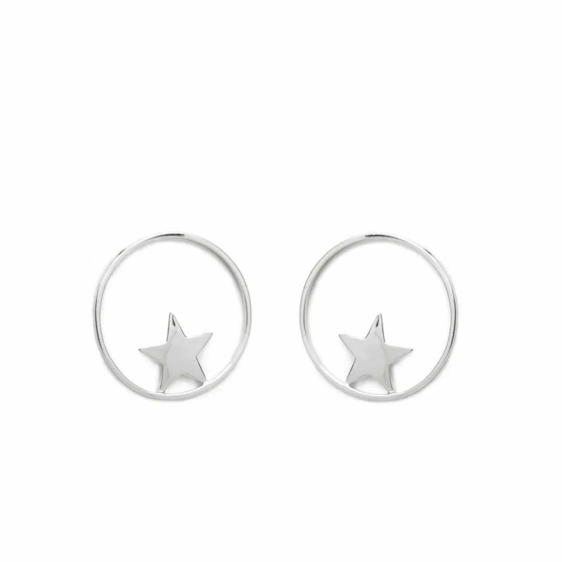 Pendientes Aro | LINEARGENT Pendientes aro plata circular frontal con motivo de estrella