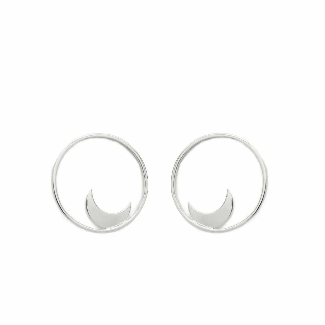 Pendientes Aro | LINEARGENT Pendientes aro plata circular frontal con motivo de luna