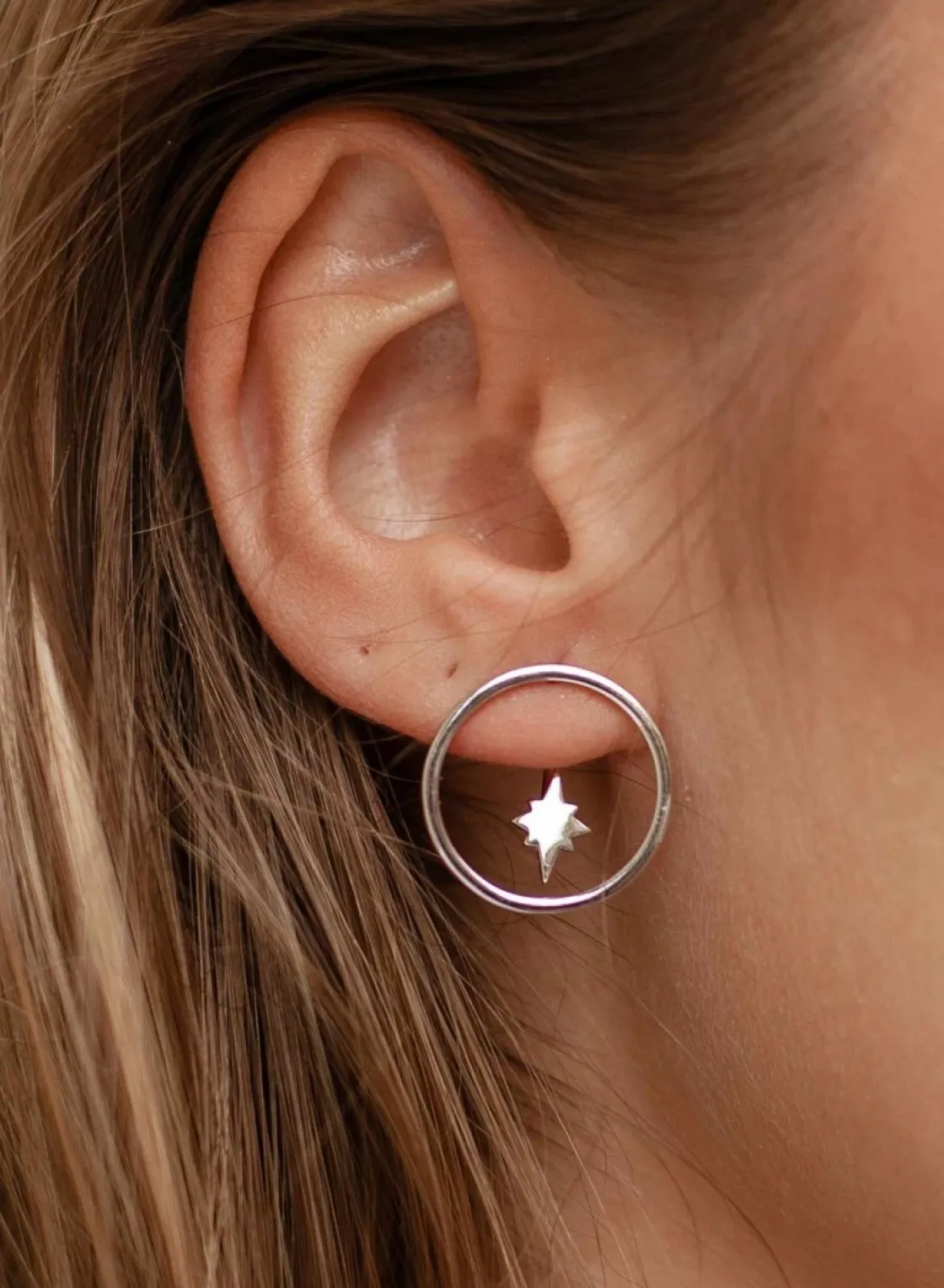 Pendientes Aro | LINEARGENT Pendientes aro plata circulares con estrella polar