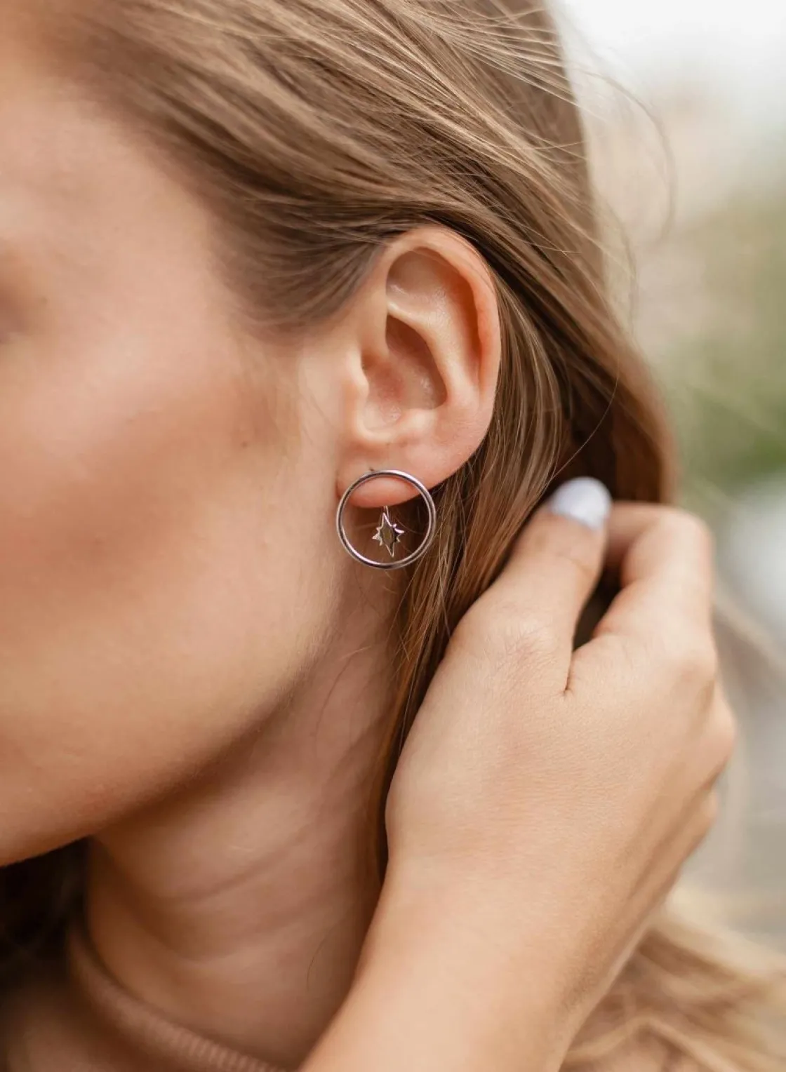 Pendientes Aro | LINEARGENT Pendientes aro plata circulares con estrella polar